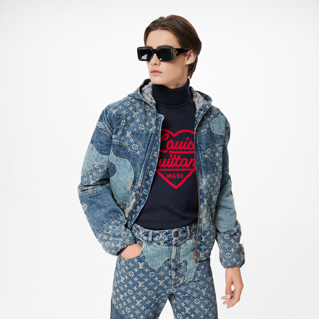 Louis Vuitton Monogram Patchwork Denim taped hoodie